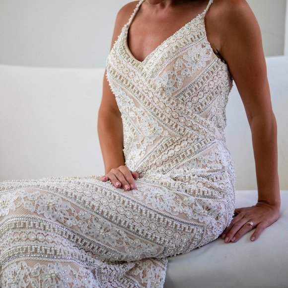 FULLY Beaded Floral Lace Gown - Picture 12 of 12